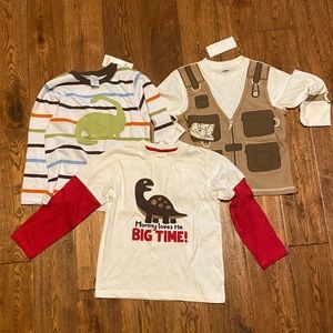 Two NWT 5T Dinosaur Shirts, 1 NWT 4T Fishing Shirt